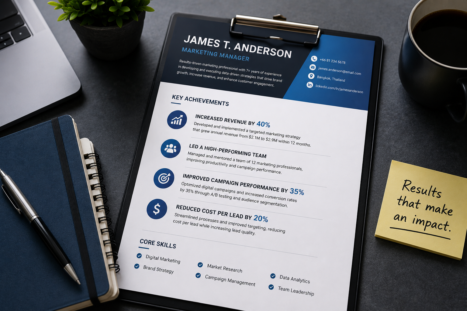 CV with job description and achievements