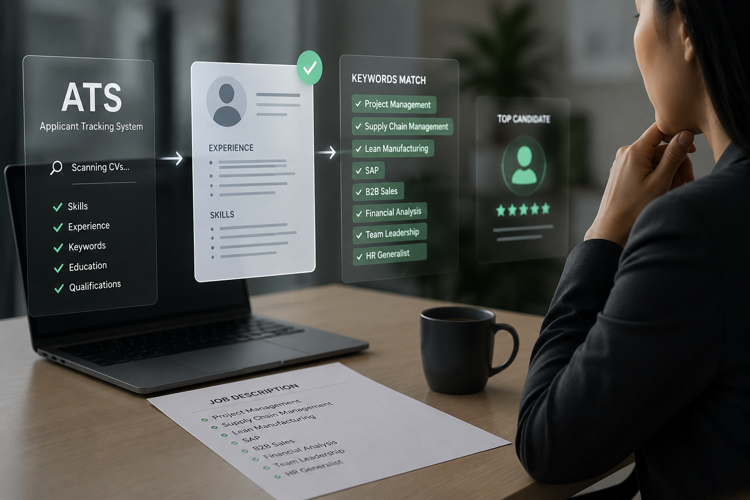 Recruiter using computer, ATS