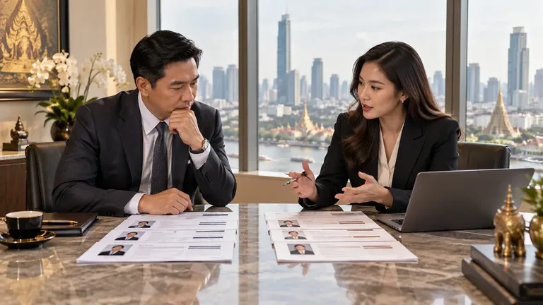 Executive and recruitment adviser comparing senior hiring approaches in Bangkok