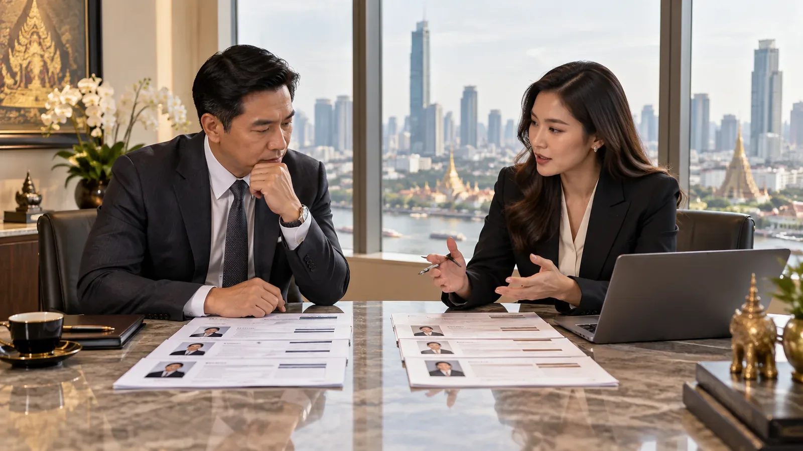 Executive and recruitment adviser comparing senior hiring approaches in Bangkok